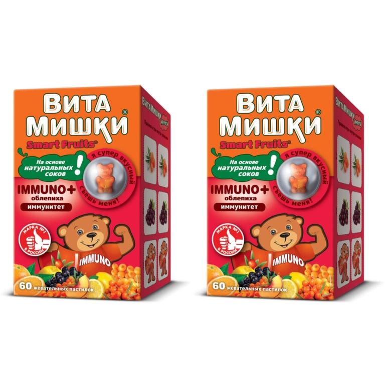 2 упаковки ВитаМишки IMMUNO+ пастилки жев. 60 шт Облепиха