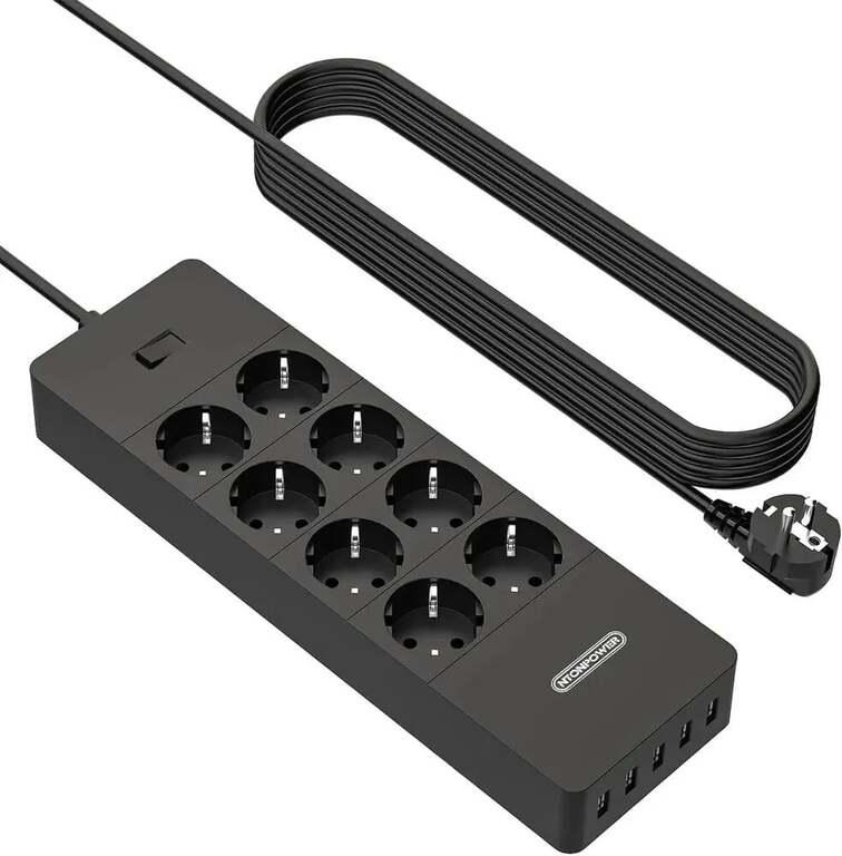 Сетевой фильтр с выключателем NTONPOWER 8 розеток, 5 USB, 3м, 4000Вт (с картой OZON, из-за рубежа)