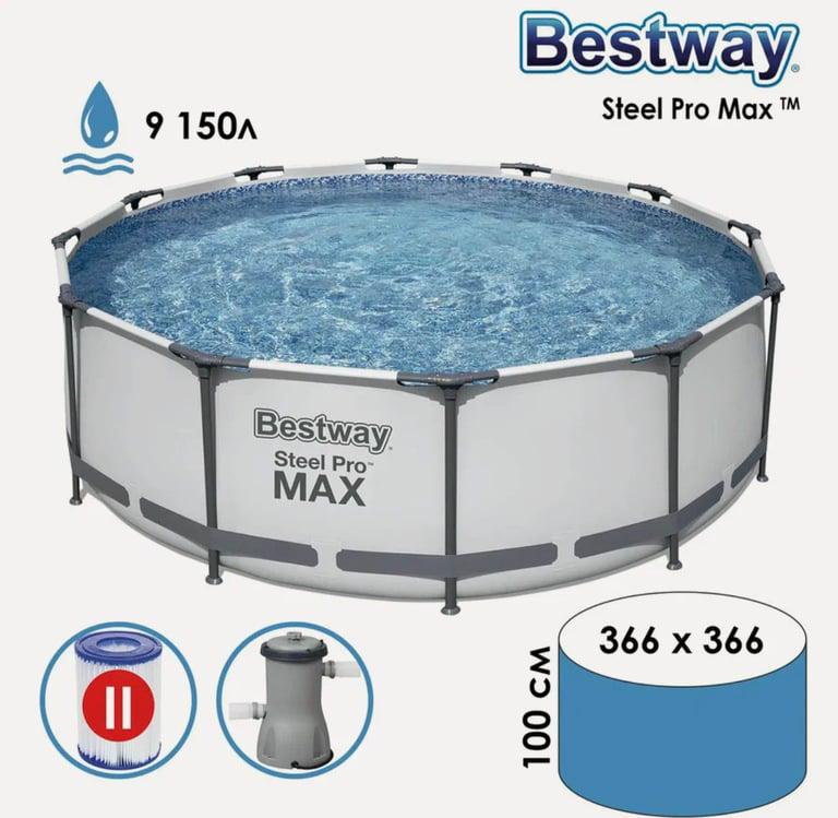 Бассейн Bestway Steel Pro Max, каркасный, круглый, серый, 366x100см